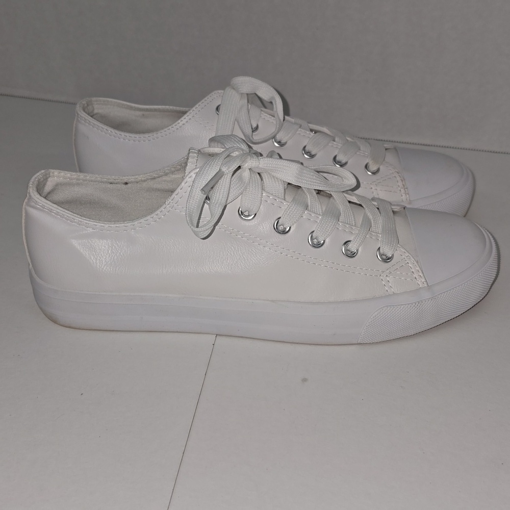 White Faux Leather Sneakers Womens Size 10 NWOT - Picture 9 of 14